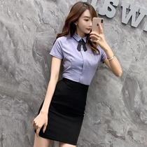 Work clothes professional suit Gray short-sleeved shirt womens skirt spring and summer temperament long-sleeved formal ol stewardess uniform