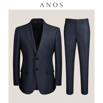 ANOS gentleman flat barge collar horn buckle deep blue suit suit suit bag groom wedding best man suit jacket man