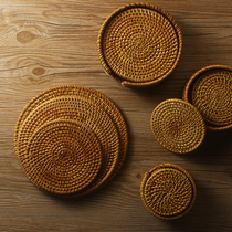 Handmade rattan tea pot mat coaster holder woven tea ceremony creative table mat bowl mat plate mat plate mat insulation mat