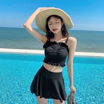 Swifll swimsuit female black two-piece split cover belly thin sexy fairy fan student conservative skirt