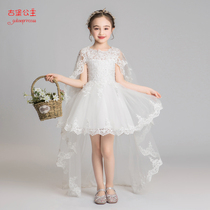 Childrens Gown Princess Dress Trailing Girls Piano Performance Suit Little Girl Flowers Child Wedding Birthday Pompon Wedding Dress Dress
