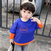 Boys long-sleeved T-shirt Baby base shirt Fake two-piece childrens tops Autumn and Korean version of childrens spring clothes Foreign tide childrens clothing 1