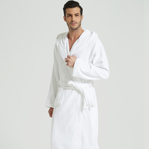 Pure Cotton Tandem Cap Bathrobe Woman Towel Material Big Code White Couple Suction Speed Dry Medium Long male bath clothes autumn and winter thickened