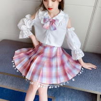  Girls JK grid skirt genuine original suit Summer spring and Autumn uniform Plaid pleated skirt Short skirt skirt 2021 new