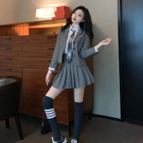 College style suit jk suit women autumn shirt pleated skirt casual fashion student campus career British three-piece set