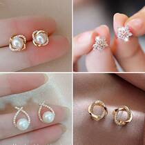 Silver earrings 9999 sterling silver female Korean freshwater pearl earrings female retro French elegant silver needle temperament