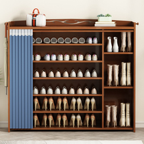 Shoe shelf simple home beautiful bamboo door storage rack multi-layer dustproof solid wood fabric door rack