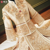Xiuhe dress bride 2021 new Chinese style toast dress thin Chinese wedding wedding dress Champagne color show kimono