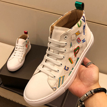 European station Tide brand high-top board shoes mens leather letter printing small white shoes youth fashion bvi lv casual shoes men