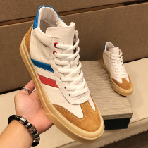 Little bee high-top small white shoes mens European real cowhide tide brand mens shoes lace-up thick-soled mens shoes all-match tide