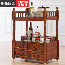 Moon Manor American all solid wood villa mobile dining cart cart country classical dining car Kitchen Storage Cart