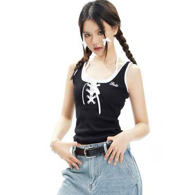 taobao agent Sports top with cups, retro tank top, short belt
