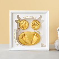 Full moon hand and footprint 100-year-old baby gift commemorative hand-foot print year old ink pad newborn baby 2021 New