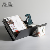 Modern Creative Marble Iron Bookshelf Magazine Desktop Multi-function Accessories Box Furnishing Home Decoration