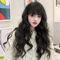 Wig female long hair big wavy long curly natural full head cover net red air bangs wool roll fluffy hair set
