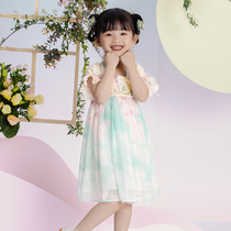 Xixi asked Hanfu girl dress Tang suit children Hanfu dress dress costume Super fairy girl cheongsam summer dress Wind Lotus