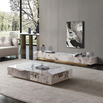 Imported luxury stone rock board TV cabinet coffee table combination Nordic modern light luxury living room long storage TV floor cabinet
