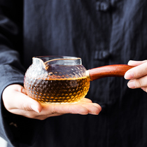 Handmade hammer glass cup Japanese tea props wooden handle heat-resistant Road Cup kung fu side handle tea divider Tea Sea