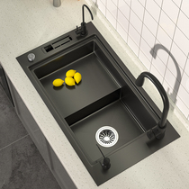 Nadis kitchen black nano 304 stainless steel handmade large single sink washing basin high and low sink sink