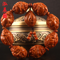Su - Industry eight fortune gods olive core carving iron string pure hand - made god grandfathers olive beard bracelet male and female