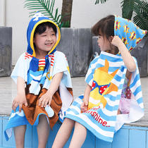Childrens beach bath towel hooded bathrobe Kid cartoon print bathroom large can wear suction cloak bath towel