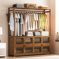 Coat rack Floor-to-ceiling household simple modern bedroom rod-type solid wood hanger Space-saving clothes storage shelf