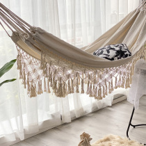  Outdoor hammock thickened canvas solid color tassel Indoor dormitory cradle bed double anti-rollover picnic camping swing