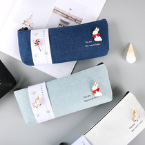 Creative canvas pencil bag female simple primary school student cute pencil box Male and female student stationery bag Korean simple large capacity pencil bag female ins primary school student pencil bag Male junior high school student stationery box