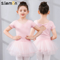 Dance Suit Children Womens Summer Practice Utilitia Short Sleeve Back Butterfly Knot Dress dress for girls ballet Dancing body clothes