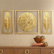 Personality creative golden feather oil painting living room sofa background wall decorative painting model room triple painting real hanging painting