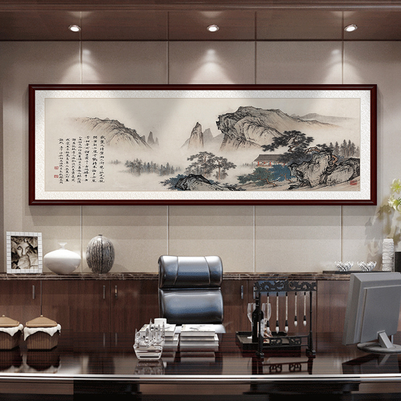 新しい中国風のリビングルームのソファの背景の壁の装飾絵画オフィス木製絵画風景画壁画雰囲気吊り絵画