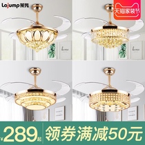 Crystal invisible fan lamp ceiling fan lamp European luxury home living room dining room simple modern with electric fan chandelier