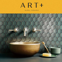 Green mosaic tile shaped hexagonal toilet background wall bathroom ceramic wall brick metal kiln change bump