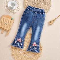  Girls jeans 2021 spring and autumn new flared pants little girl jeans female baby pants Western loose version