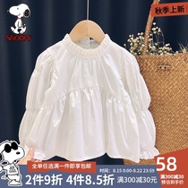Snoopy spring and autumn girls long-sleeved white shirt 2021 new female baby western princess shirt childrens autumn clothes