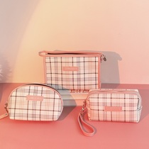 Plaid cosmetic bag womens portable large-capacity handheld travel cosmetics storage bag high-end 2021 new style