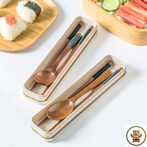 Wooden handle tableware spoon chopsticks wooden adult children student set chopsticks Chopsticks portable three-piece set custom lettering