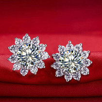 Import Mozambique diamond stud earrings womens 24K platinum earrings PT950 platinum sun flower earrings luxury 1 karat