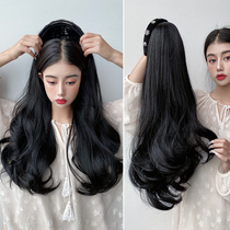 Wig female detachable hair hoop integrated natural big wave long curly hair piece U-shaped half-cap lazy hair hoop wig