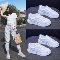 European station leather white shoes womens 2021 spring new womens shoes thick-soled heightening platform shoes casual sports board shoes