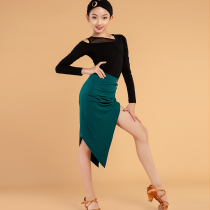 Gruiya Latin dance uniform female childrens personality shaped collar mesh gauze long sleeve training dance one-piece shirt