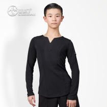 Gruiya childrens dance clothes children Boy small V collar Latin modern general practice training short sleeve shirt 5008