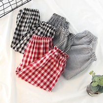  Mens and womens childrens cotton plaid pants spring and summer baby pants Harem pants bloomers children wear childrens anti-mosquito pants outside