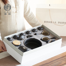 Japanese kung fu tea set set home simple black pottery tea pot ceramic tea cup whole set of gift box custom logo