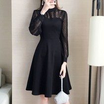 2021 Spring and Autumn New lace waist dress fat m size womens 200kg thin cover meat long sleeve skirt