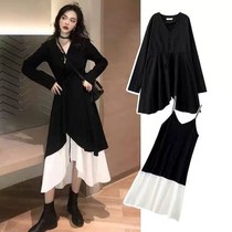 Single set 2021 large size womens new fat mm heart machine spring and autumn jumpsuit skirt slim two-piece set