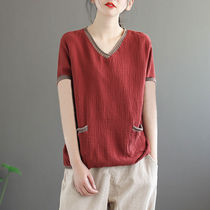 Pure cotton double cotton yarn short sleeve t-shirt women 2021 summer new Korean loose base shirt top tide