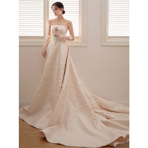 Twister master wedding dress 2021 new bridal temperament French satin simple Moren luxury out yarn tailing autumn