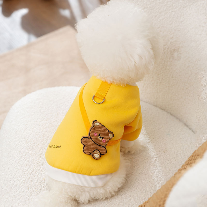 Cute little dog shoulder bag, little bear sweater, teddy bear, small and medium-sized dog, puppy, cat, comes with towing buckle clothes