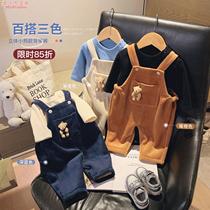 Bear pants boys and boys autumn and winter baby corduroy straps trousers foreign girls suspenders Tide